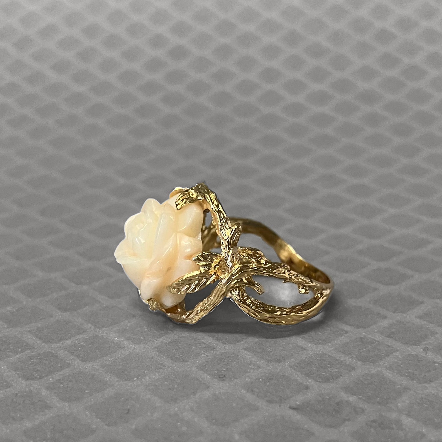 Preowned Yellow Gold and Carved Coral Rose Ring