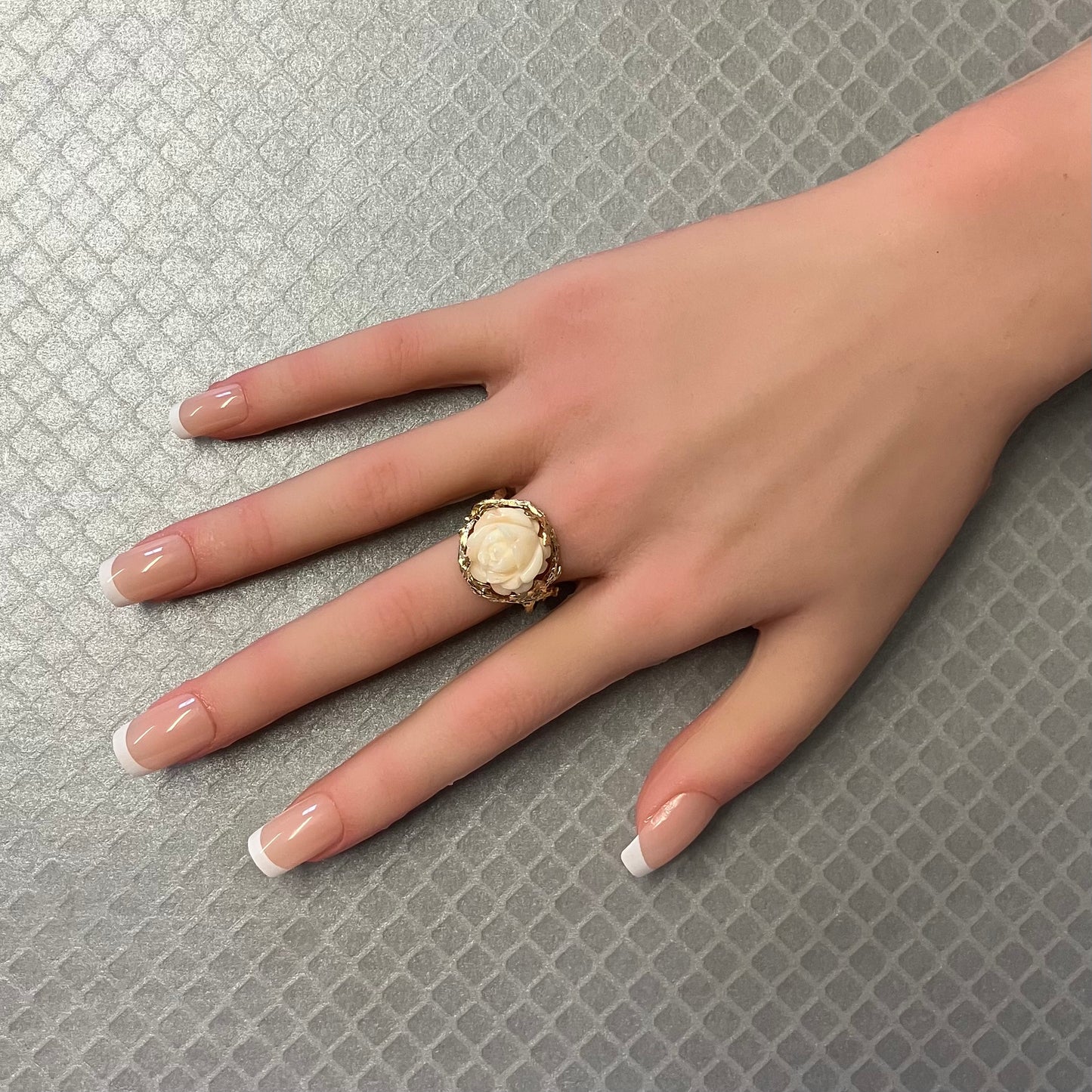 Preowned Yellow Gold and Carved Coral Rose Ring