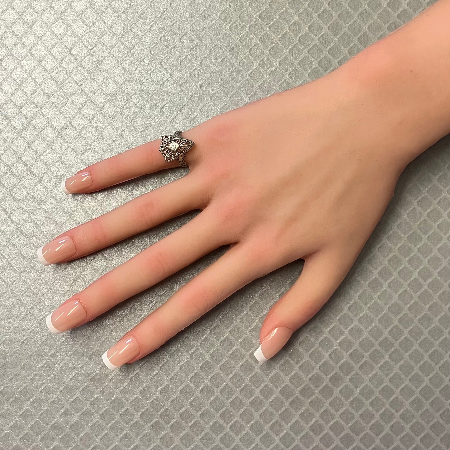 Preowned White Gold and Diamond Filigree Shield Ring