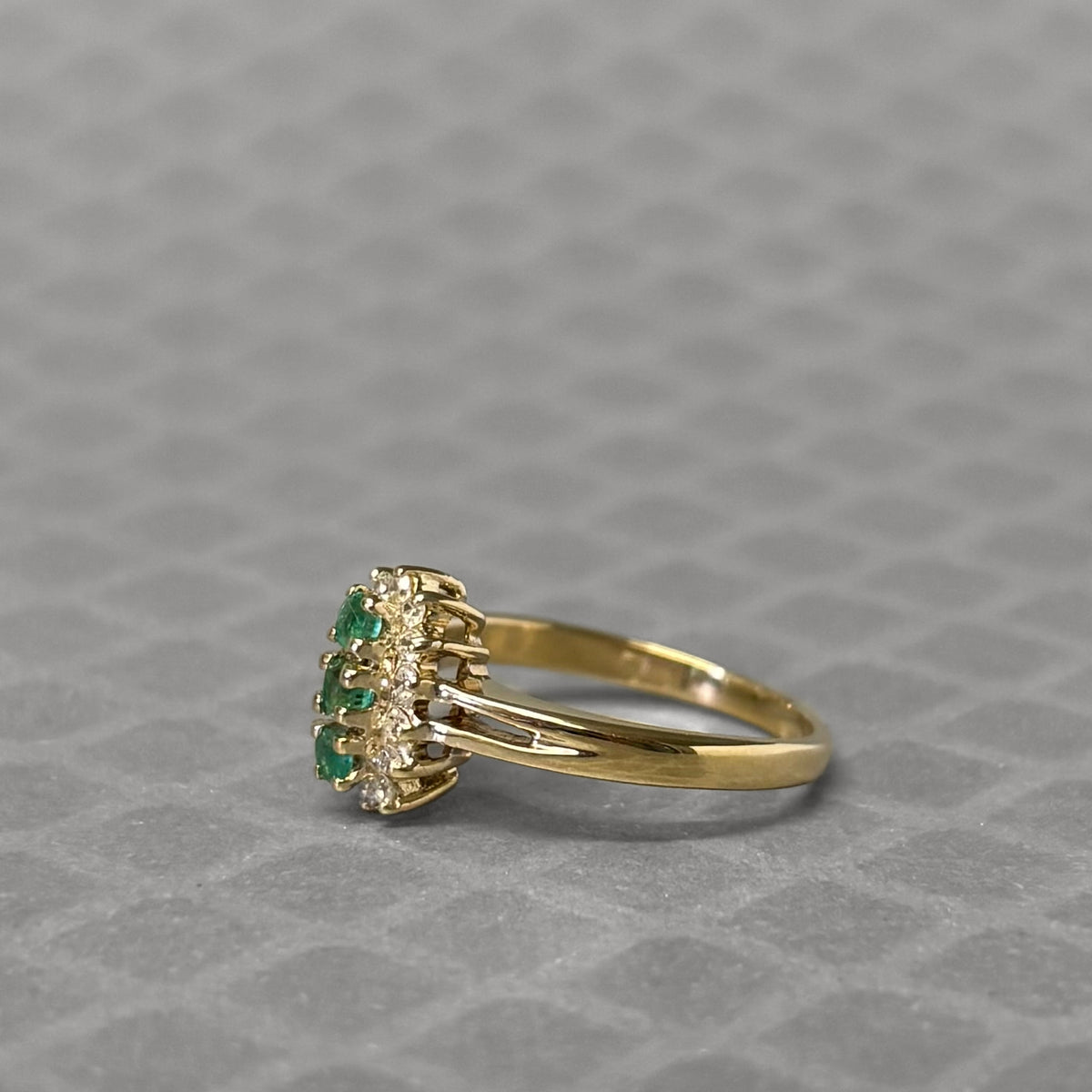 Preowned Yellow Gold Emerald and Diamond Cluster Ring