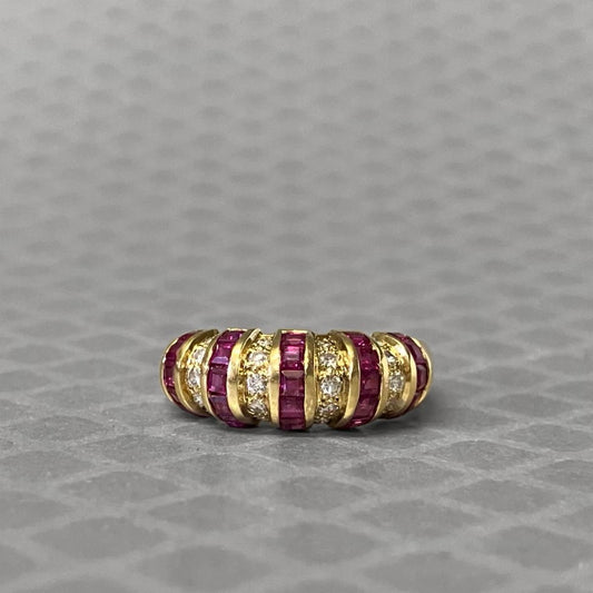 Preowned Yellow Gold Ruby and Diamond Domed Ring