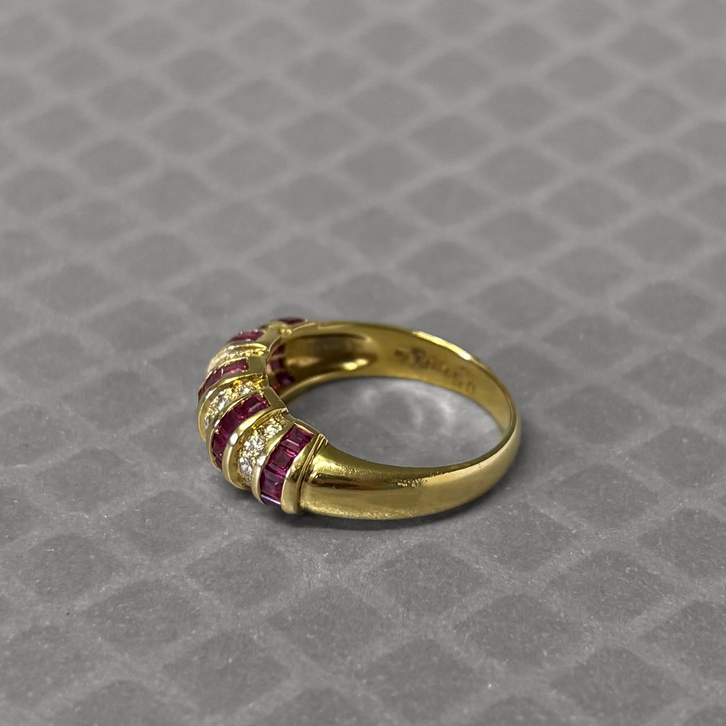 Preowned Yellow Gold Ruby and Diamond Domed Ring
