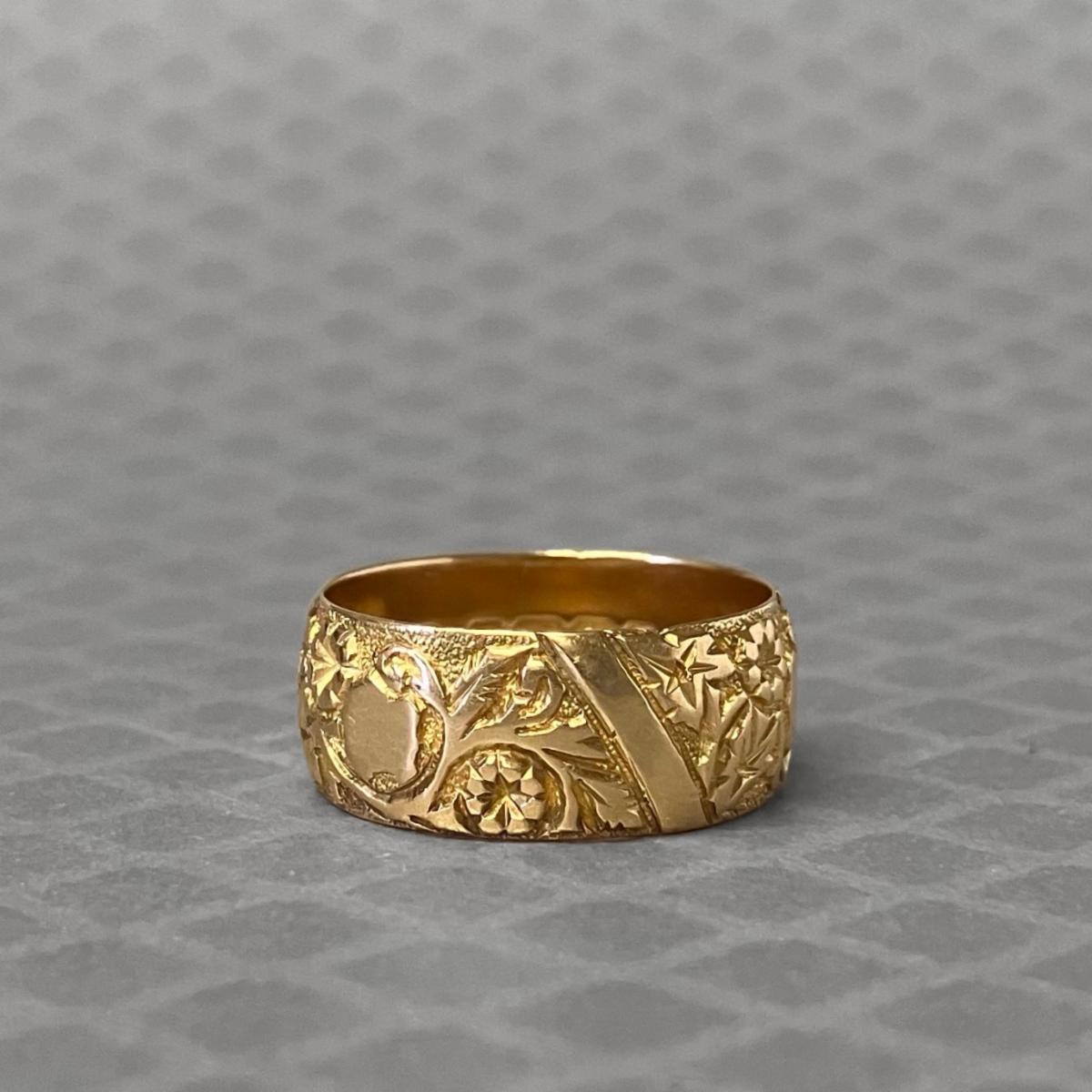 Preowned Yellow Gold Hand Engraved Wide Band