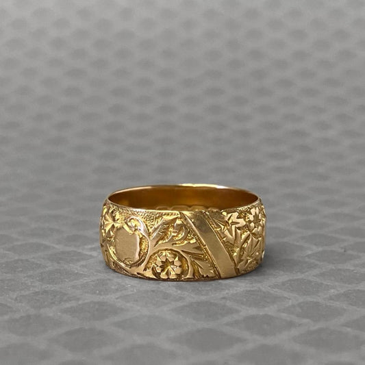 Preowned Yellow Gold Hand Engraved Wide Band