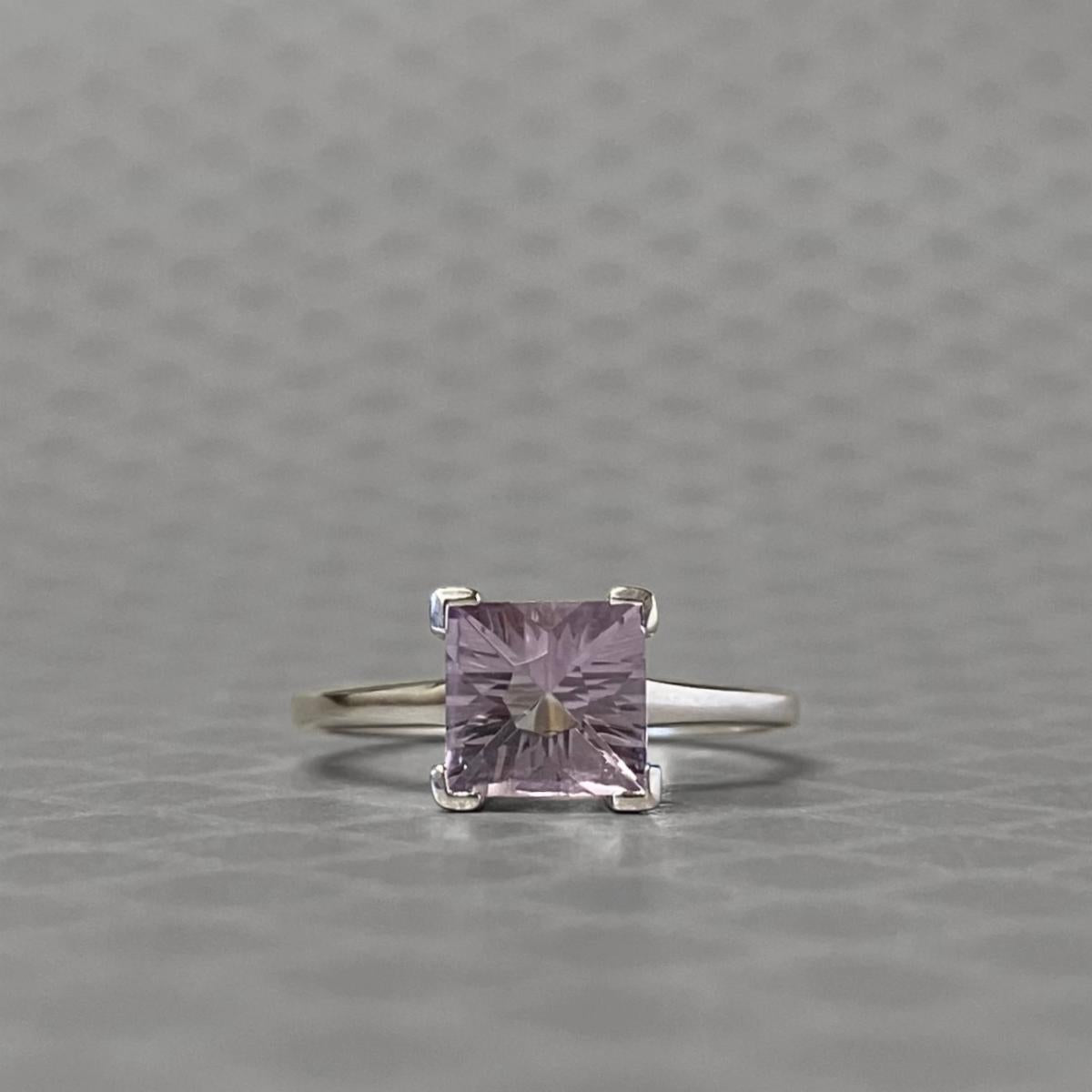 Preowned White Gold and Square Fantasy Cut Rose De France Quartz Ring