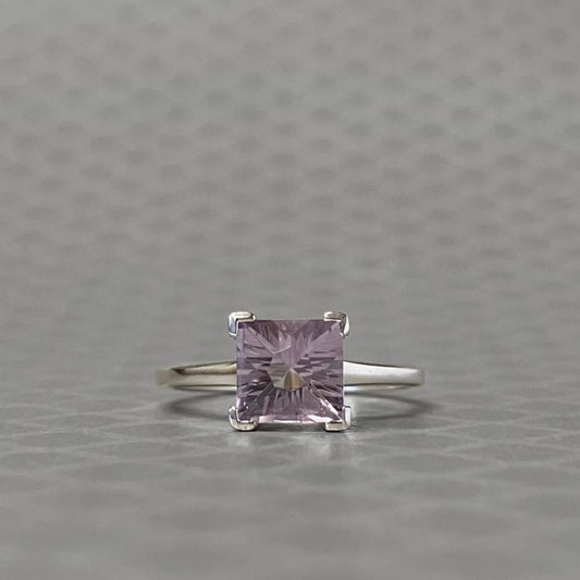 Preowned White Gold and Square Fantasy Cut Rose De France Quartz Ring