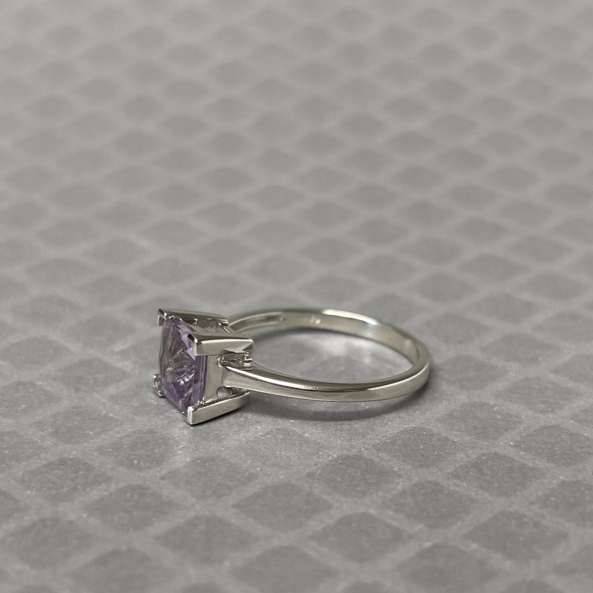 Preowned White Gold and Square Fantasy Cut Rose De France Quartz Ring