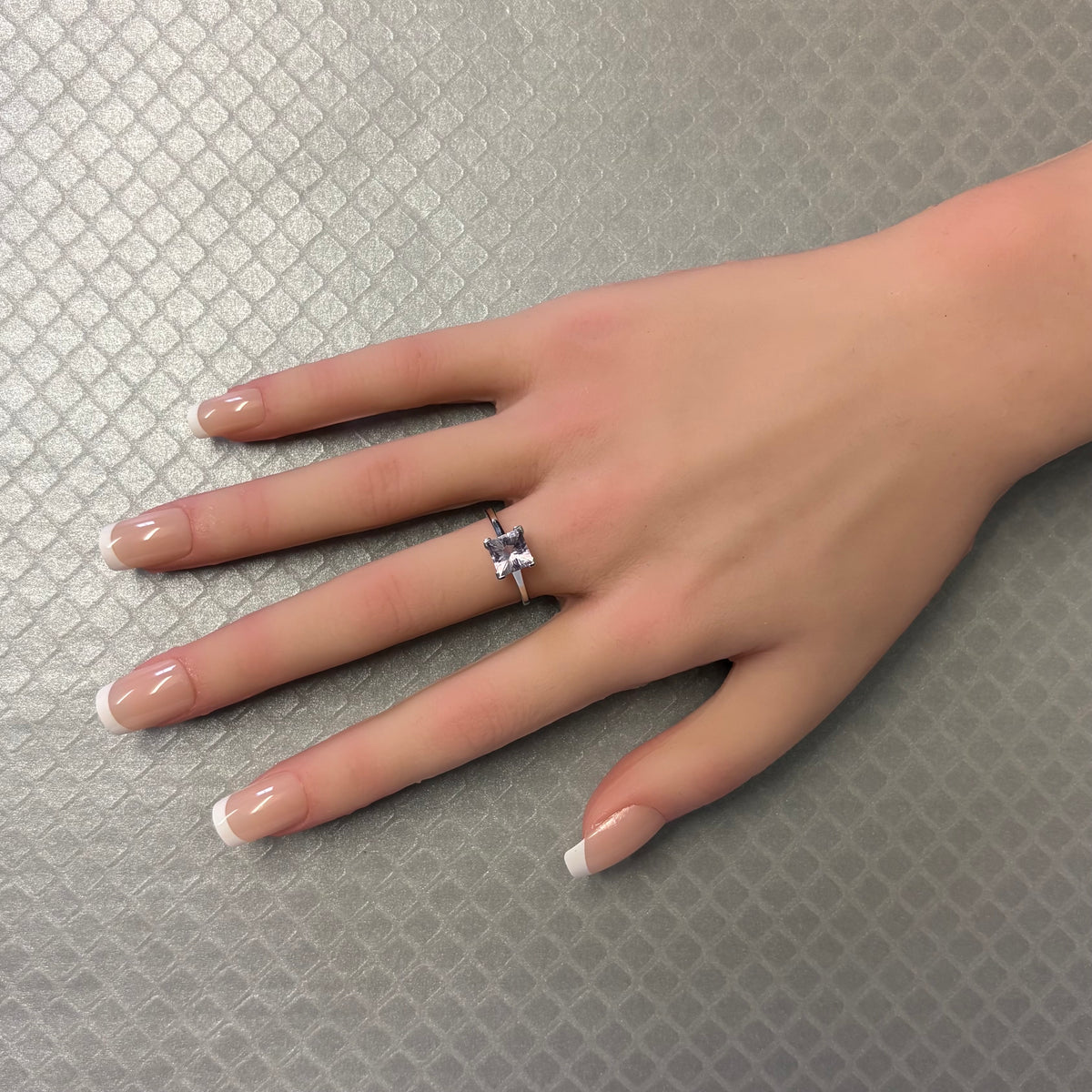 Preowned White Gold and Square Fantasy Cut Rose De France Quartz Ring