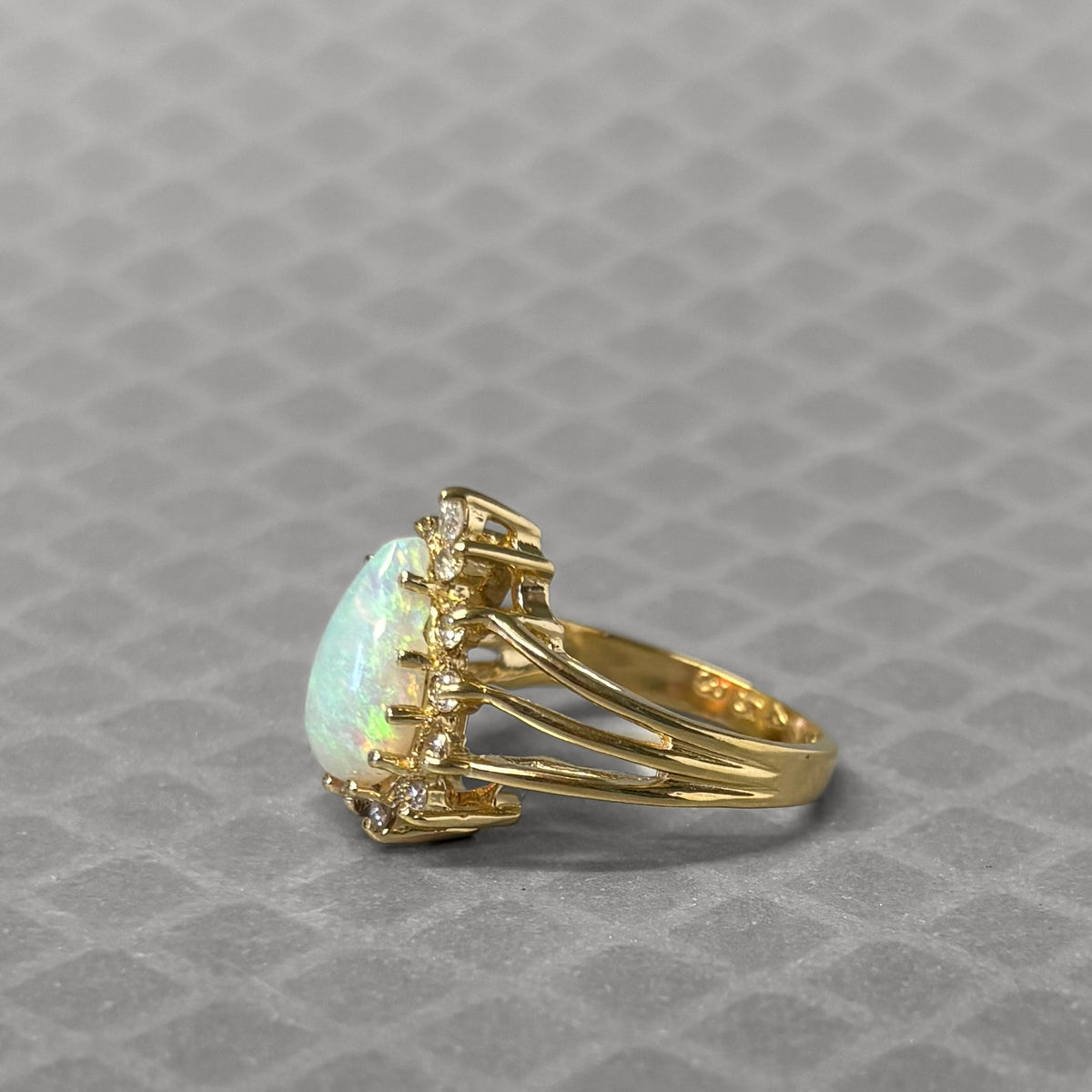 Preowned Yellow Gold Pear Shaped Opal and Diamond Ring
