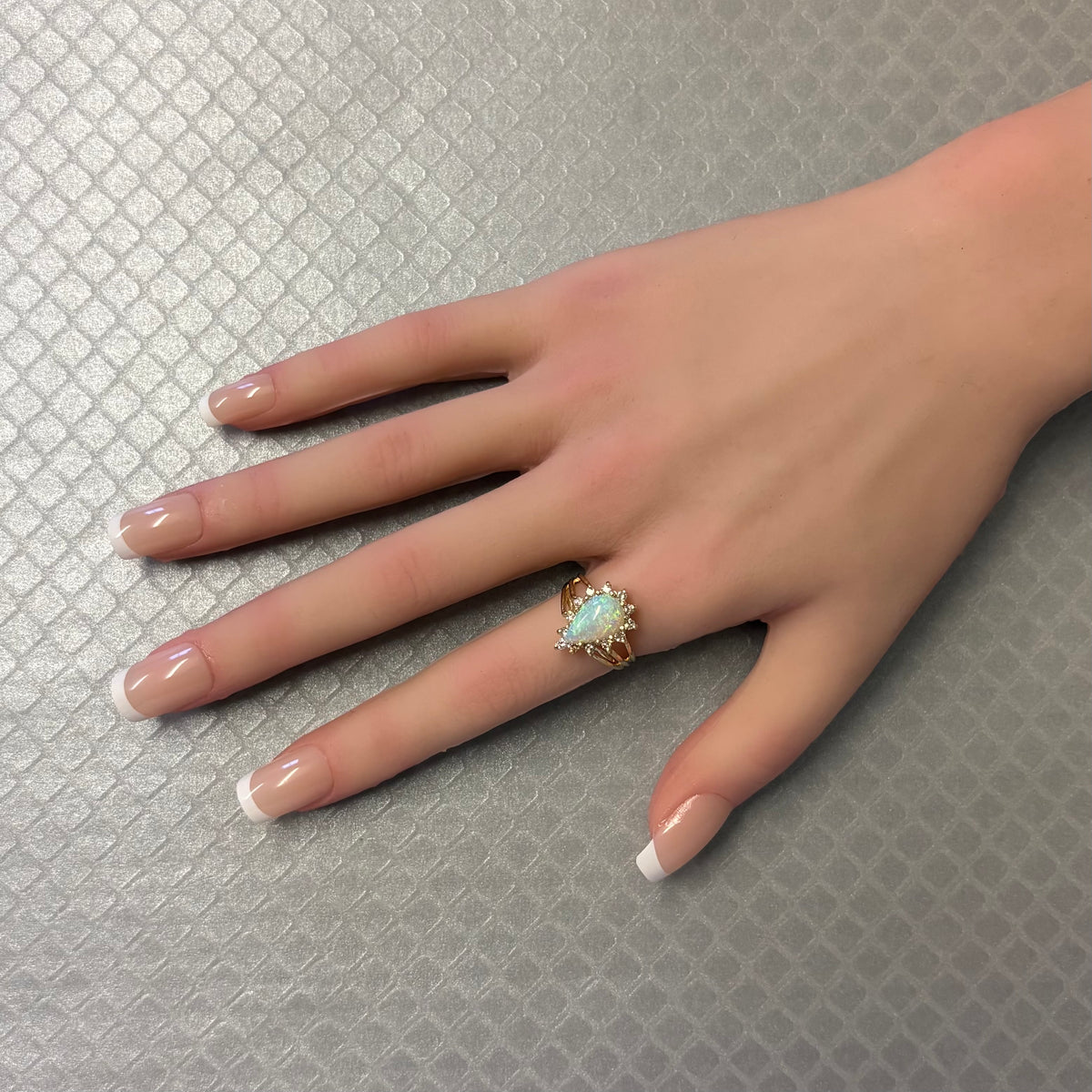 Preowned Yellow Gold Pear Shaped Opal and Diamond Ring