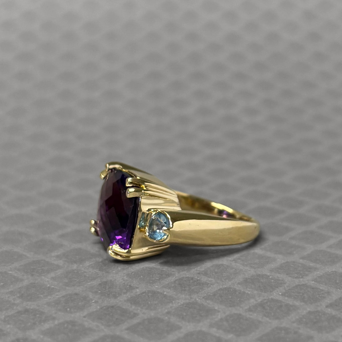 Preowned Yellow Gold Cushion Checkerboard Amethyst and Blue Topaz Ring