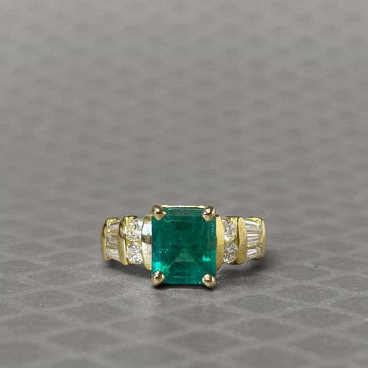 Preowned Yellow Gold Emerald and Diamond Ring