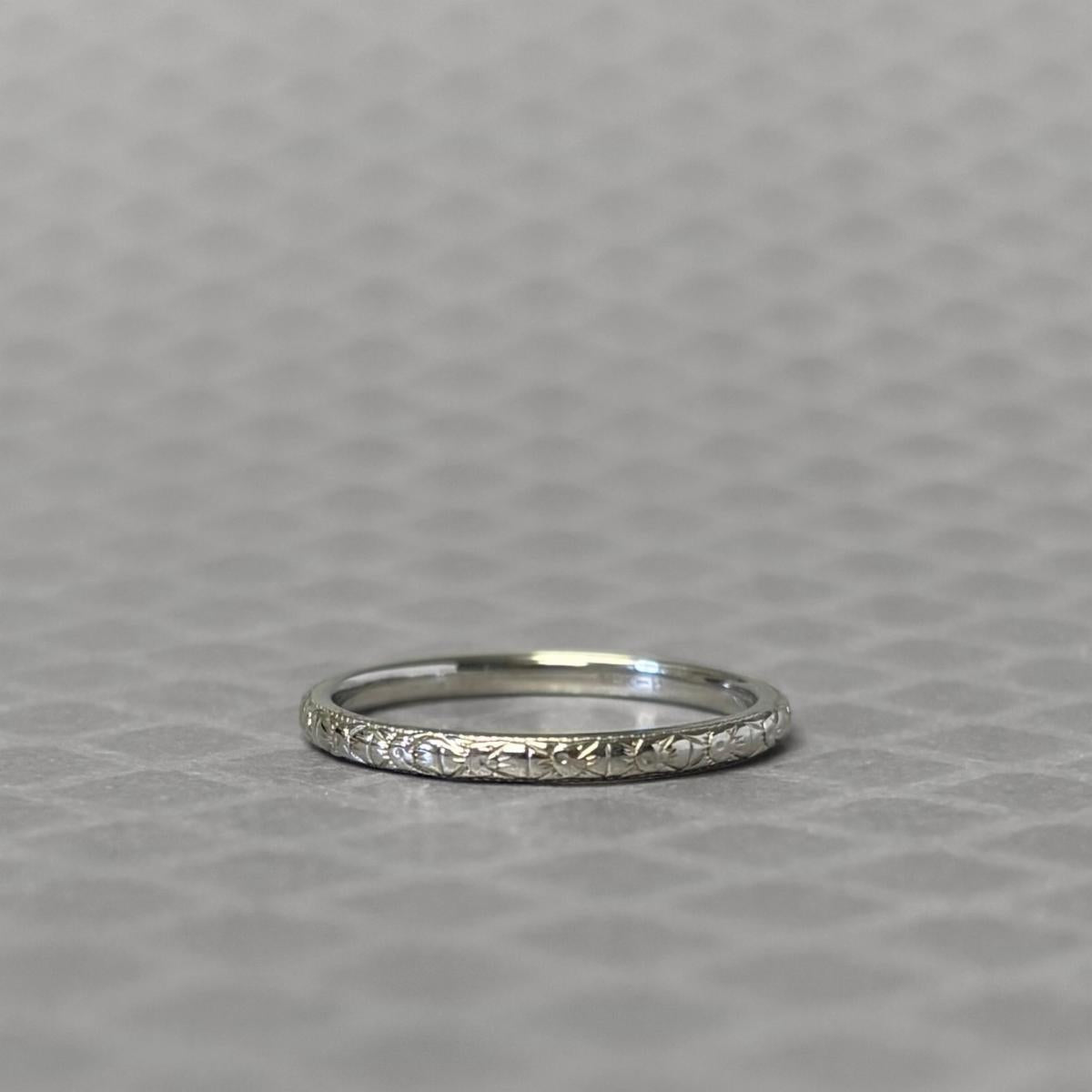 Preowned White Gold Hand Engraved Band