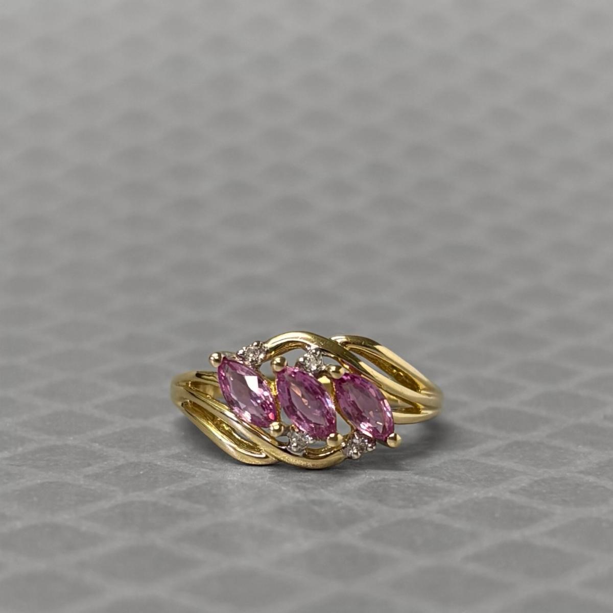 Preowned Yellow Gold Marquise Pink Sapphire and Diamond Ring