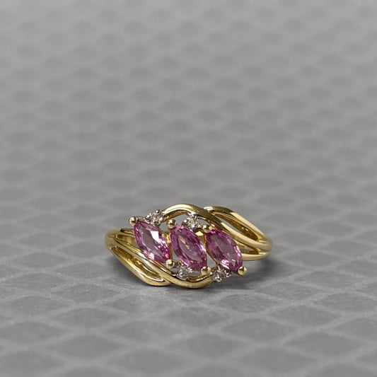 Preowned Yellow Gold Marquise Pink Sapphire and Diamond Ring