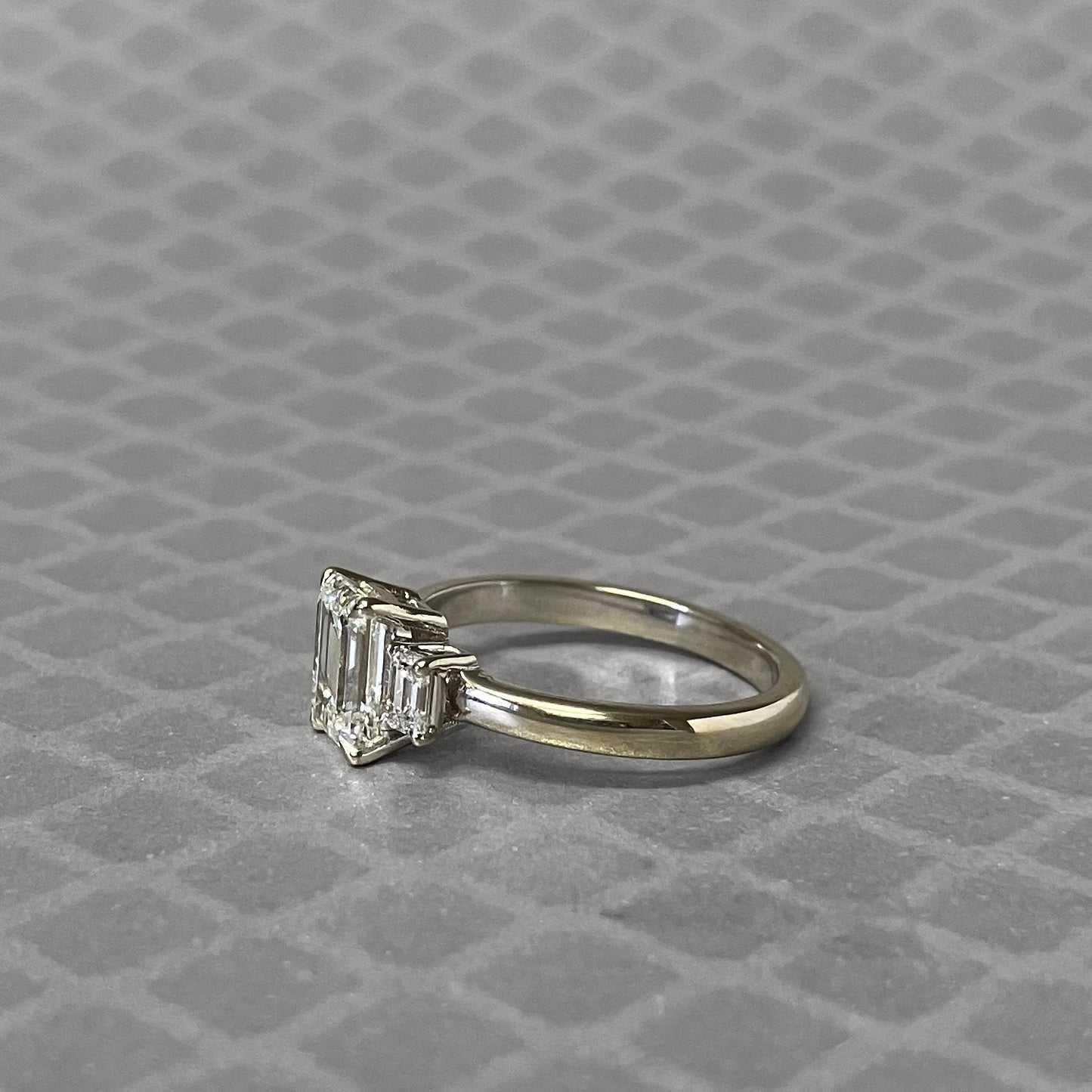 Preowned White Gold and Three Emerald Cut Diamond Engagement Ring