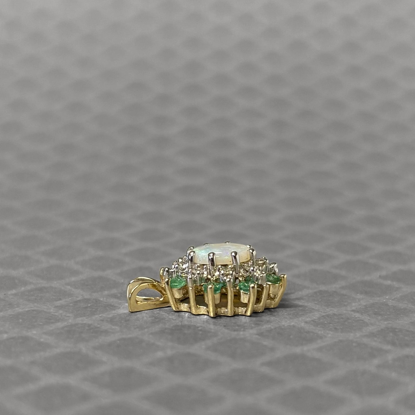 Preowned Yellow Gold Emerald, Diamond and Opal Cluster Pendant