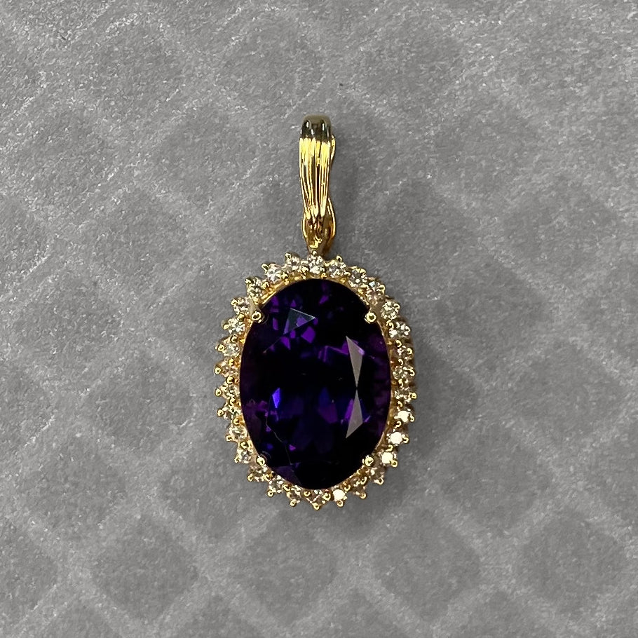 Preowned Yellow Gold Amethyst and Diamond Pendant