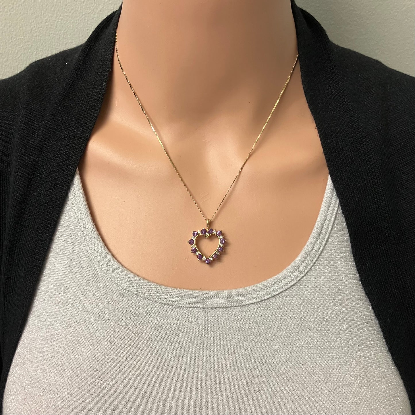 Preowned Yellow Gold Amethyst and Diamond Heart Pendant