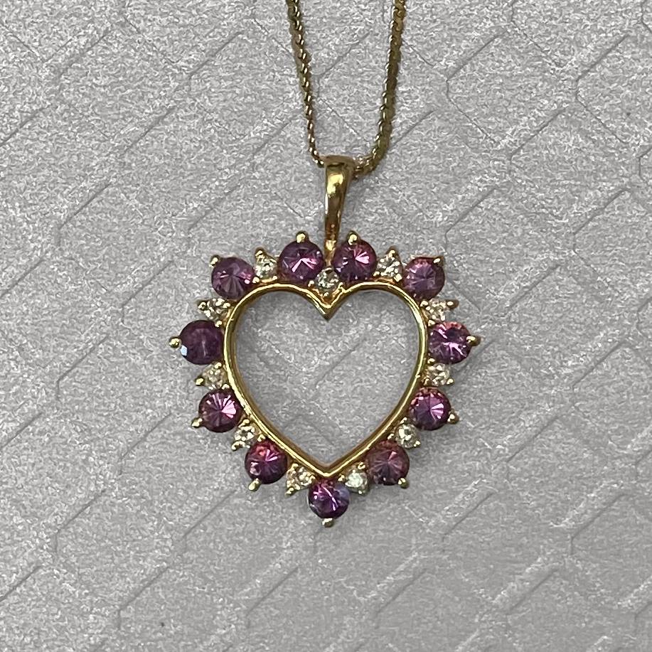Preowned Yellow Gold Amethyst and Diamond Heart Pendant