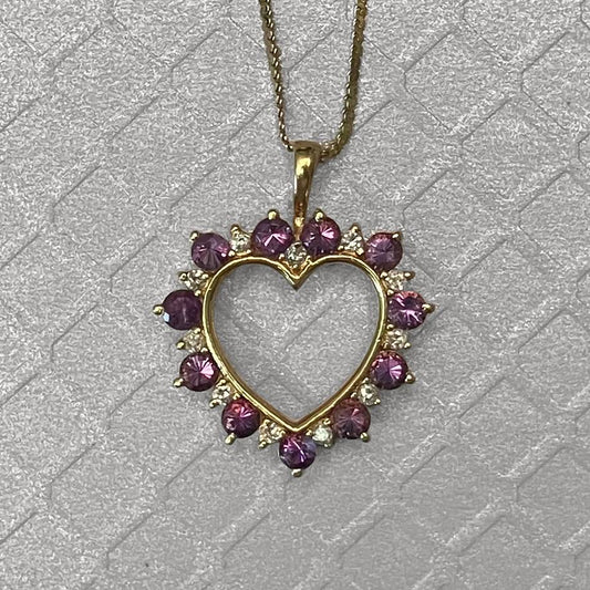 Preowned Yellow Gold Amethyst and Diamond Heart Pendant