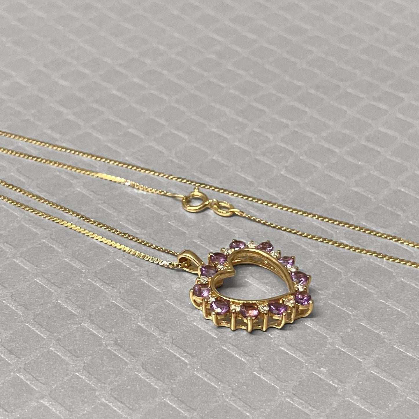 Preowned Yellow Gold Amethyst and Diamond Heart Pendant