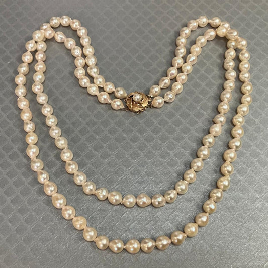 Preowned Yellow Gold and Baroque Pearl Double Strand Necklace