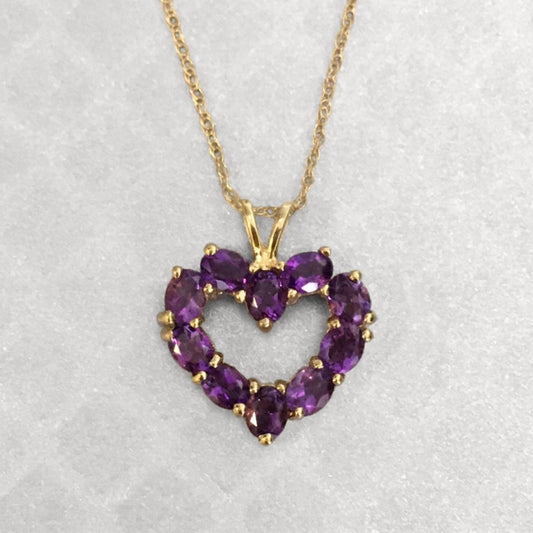 Preowned Yellow Gold and Amethyst Heart Pendant