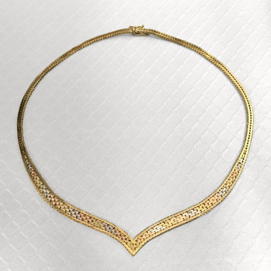 Preowned Tricolor Gold Woven V Collar