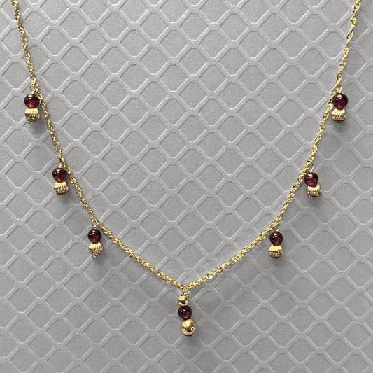 Preowned Yellow Gold and Garnet Drop Bead Necklace