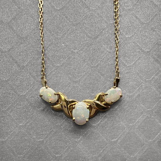 Preowned Yellow Gold and Three Oval Opal Pendant