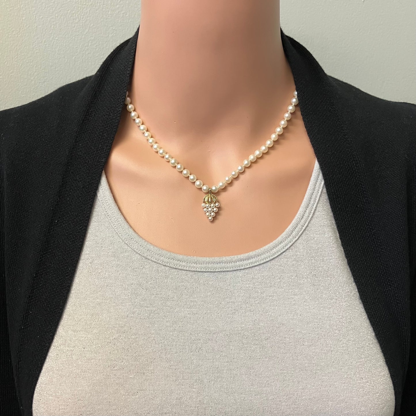 Preowned Yellow Gold Akoya Saltwater Pearl and Diamond Grape Cluster Necklace