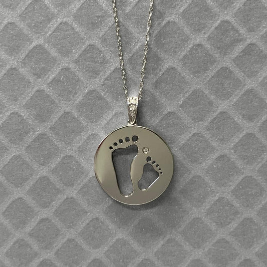 Preowned White Gold and Diamond Footprints Pendant
