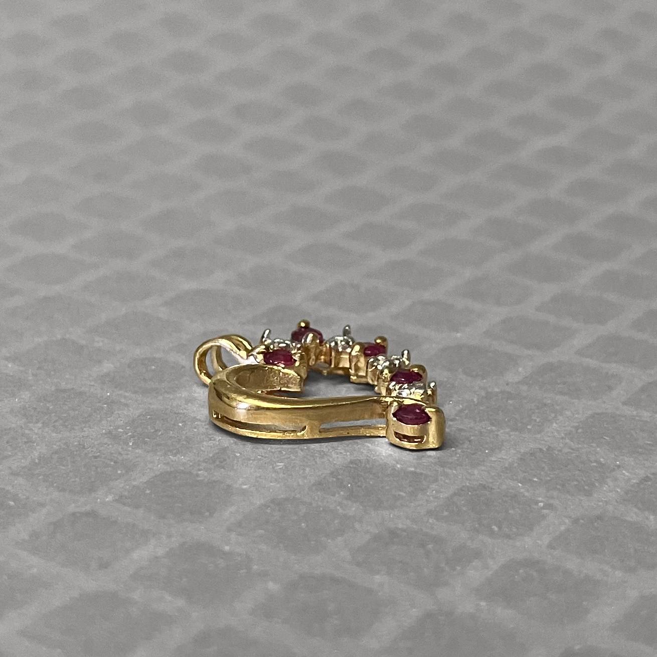 Preowned Yellow Gold Ruby and Diamond Heart Swirl Pendant