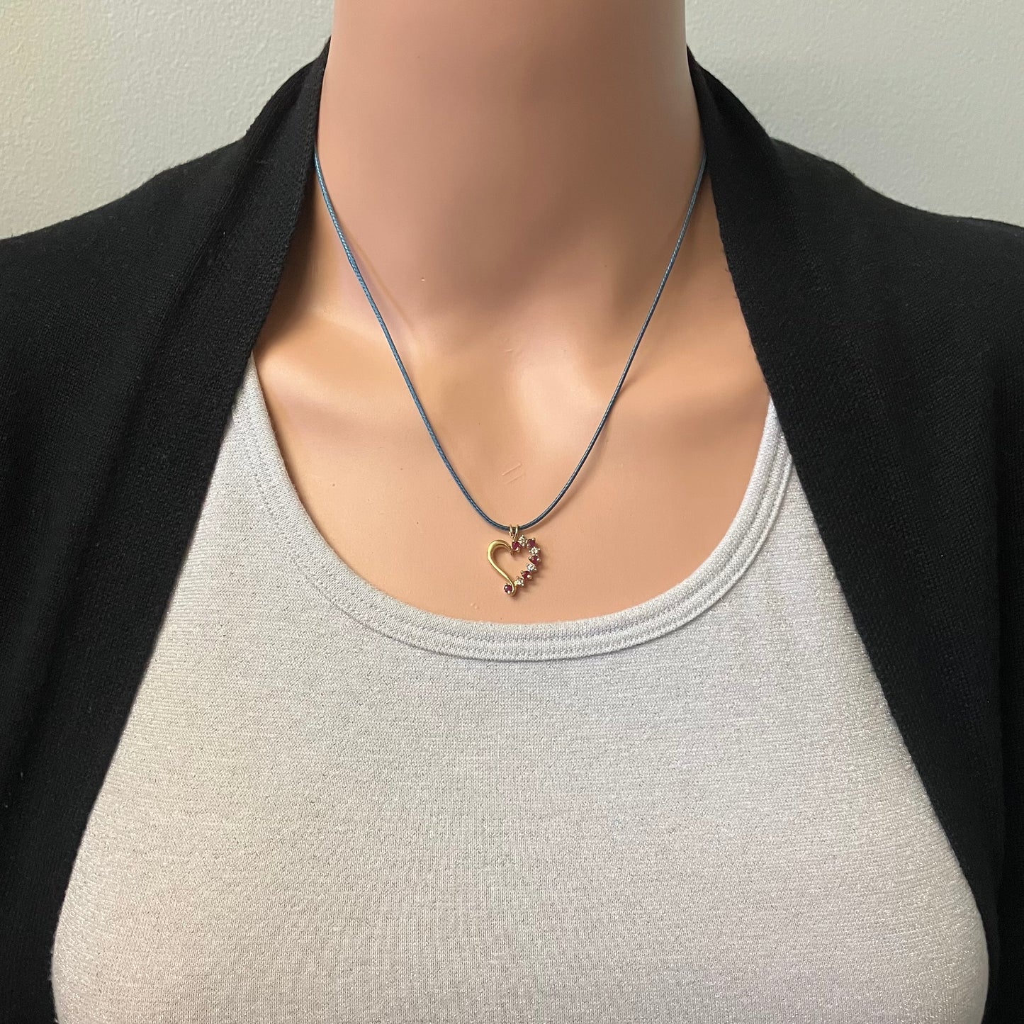 Preowned Yellow Gold Ruby and Diamond Heart Swirl Pendant