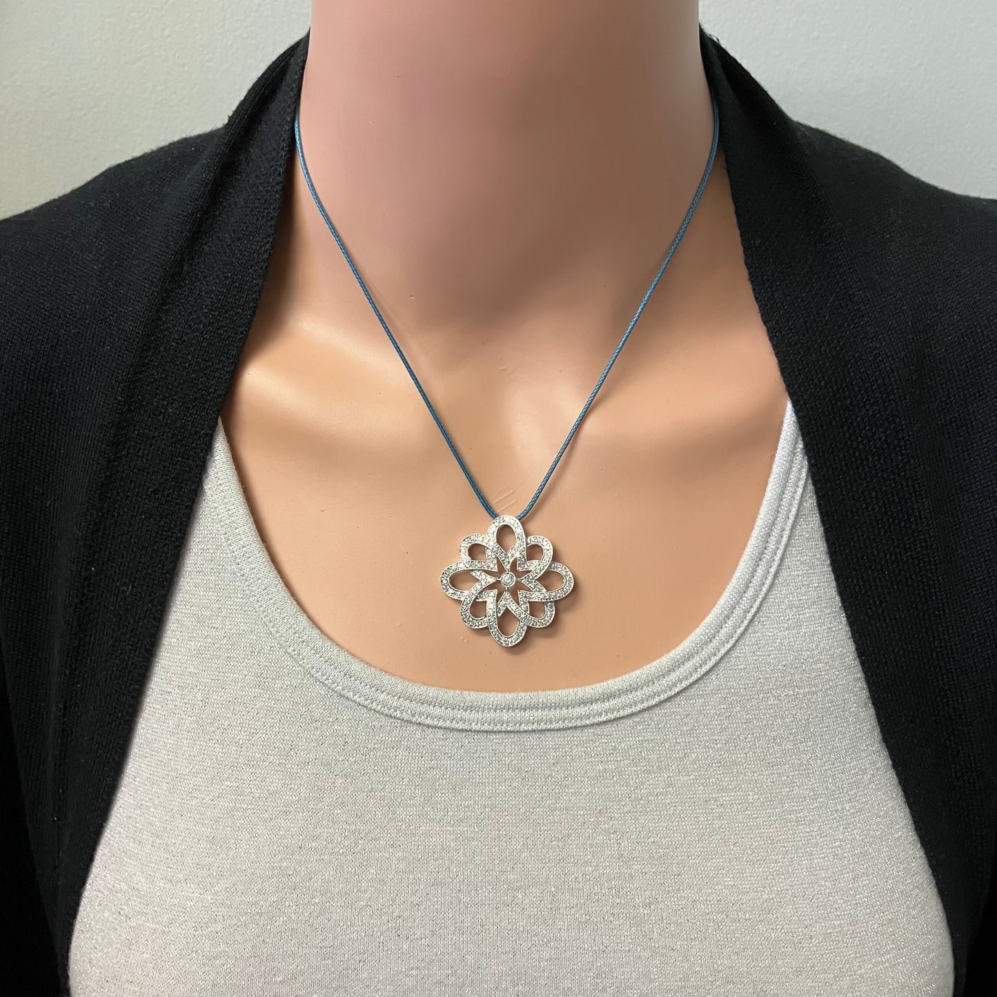 Preowned White Gold and Diamond Open Swirl Pendant