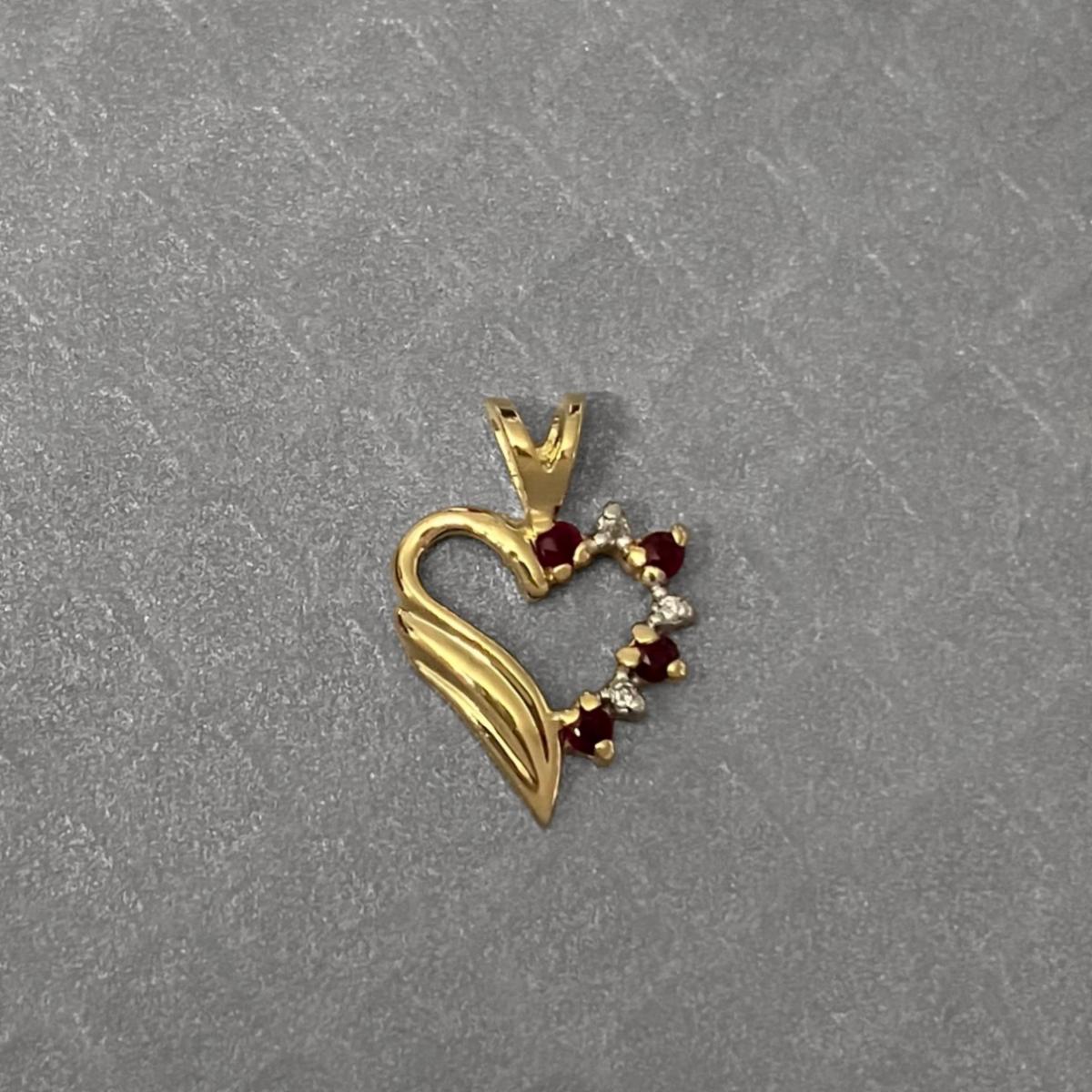 Preowned Yellow Gold Ruby and Diamond Heart Pendant