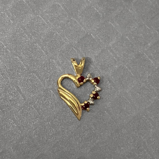 Preowned Yellow Gold Ruby and Diamond Heart Pendant