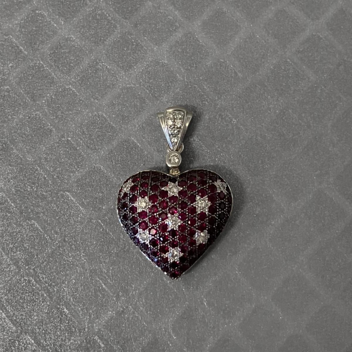 Preowned White Gold Ruby and Diamond Le Vian Heart Pendant