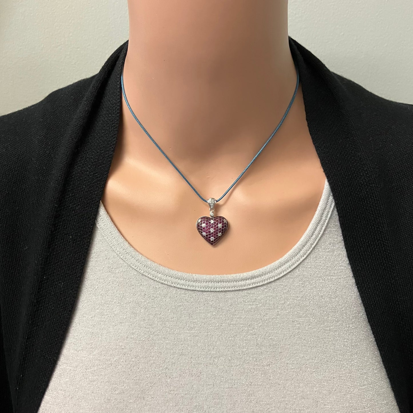 Preowned White Gold Ruby and Diamond Le Vian Heart Pendant