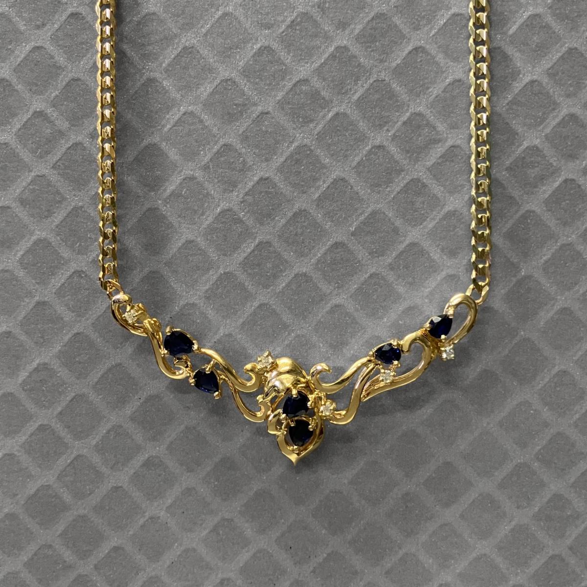 Preowned Yellow Gold Blue Sapphire and Diamond Collar