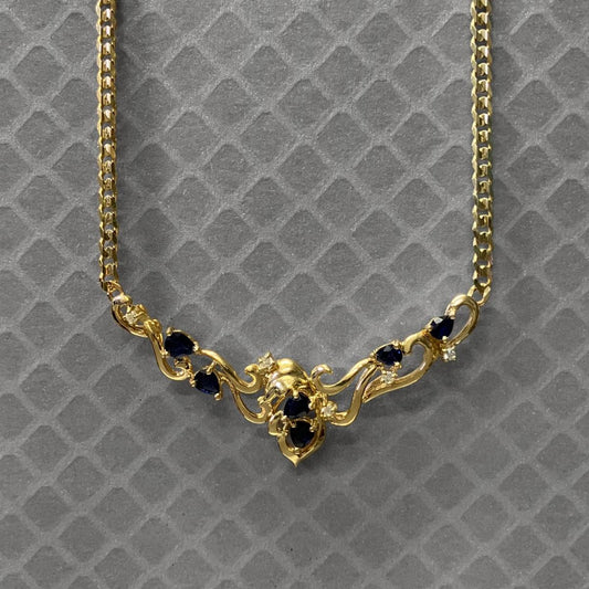 Preowned Yellow Gold Blue Sapphire and Diamond Collar