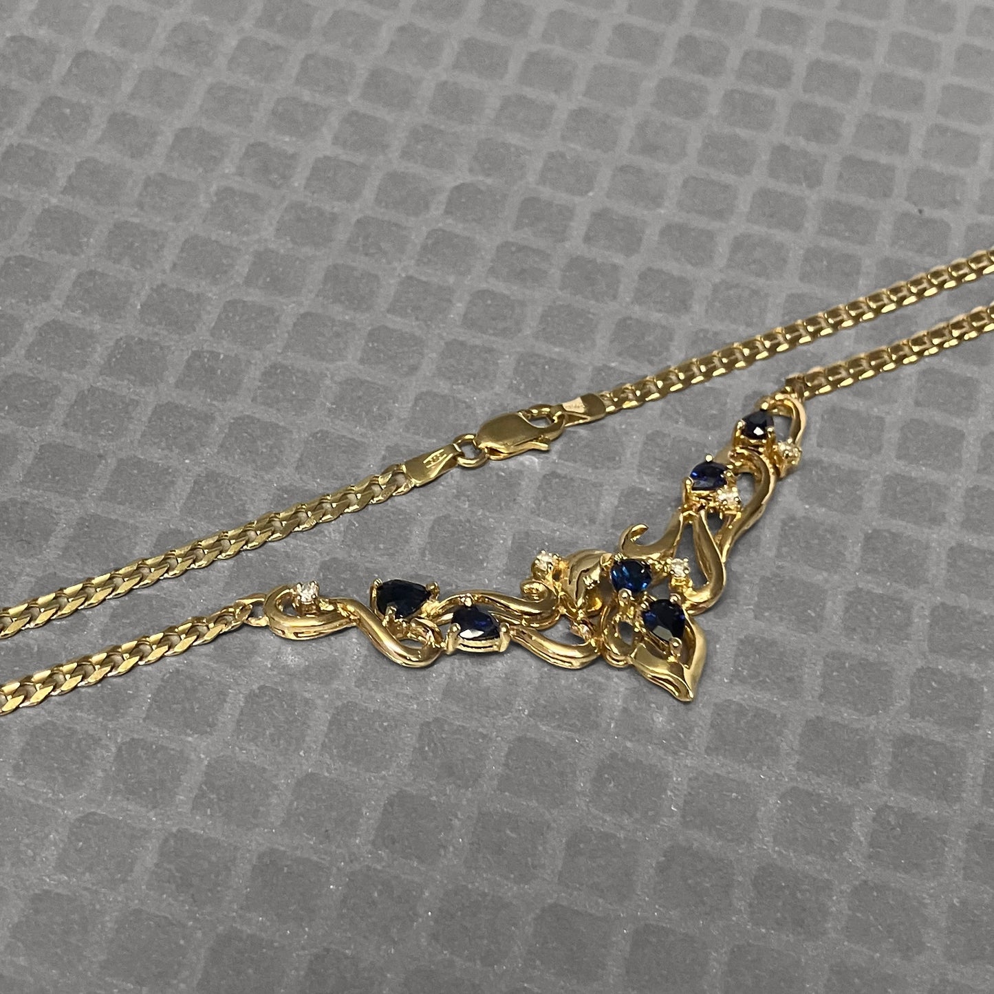 Preowned Yellow Gold Blue Sapphire and Diamond Collar