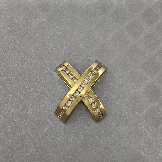 Preowned Yellow Gold and Diamond "X" Pendant