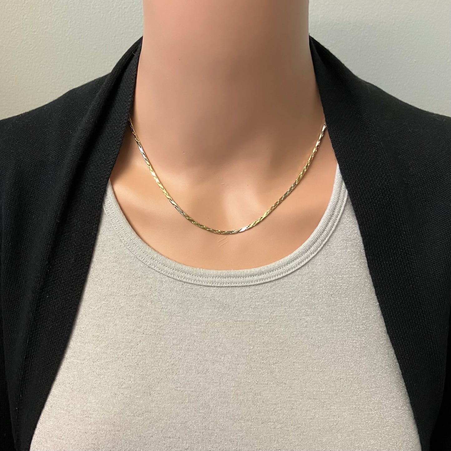 Preowned Tricolor Gold Flat Rope Chain