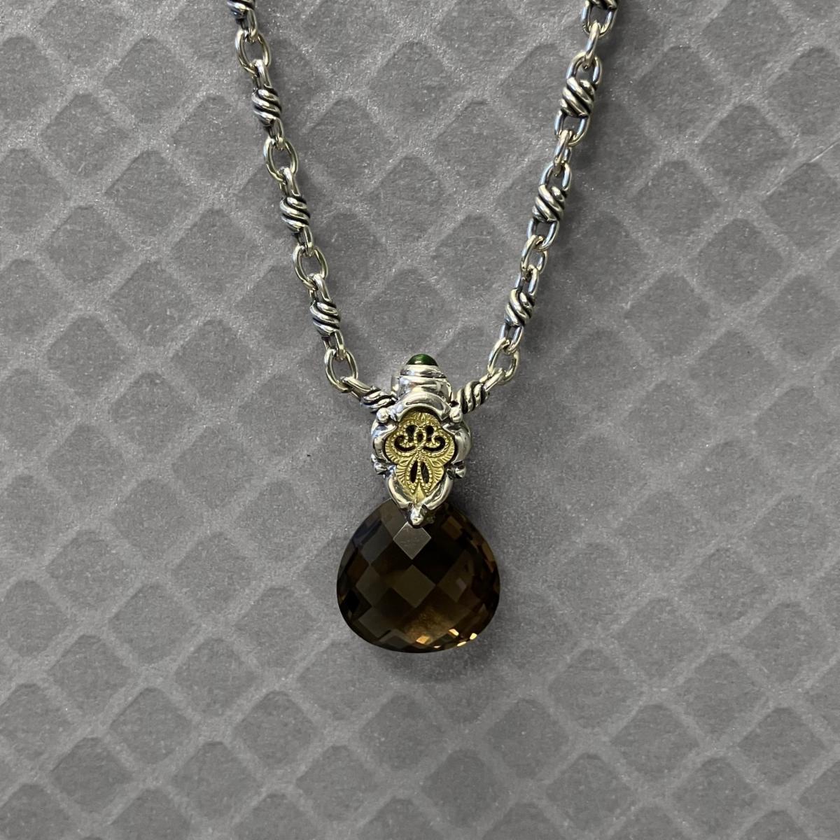 Preowned Sterling Silver and Yellow Gold Smoky Quartz and Green Tourmaline William Schraft Pendant