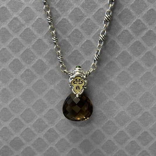 Preowned Sterling Silver and Yellow Gold Smoky Quartz and Green Tourmaline William Schraft Pendant