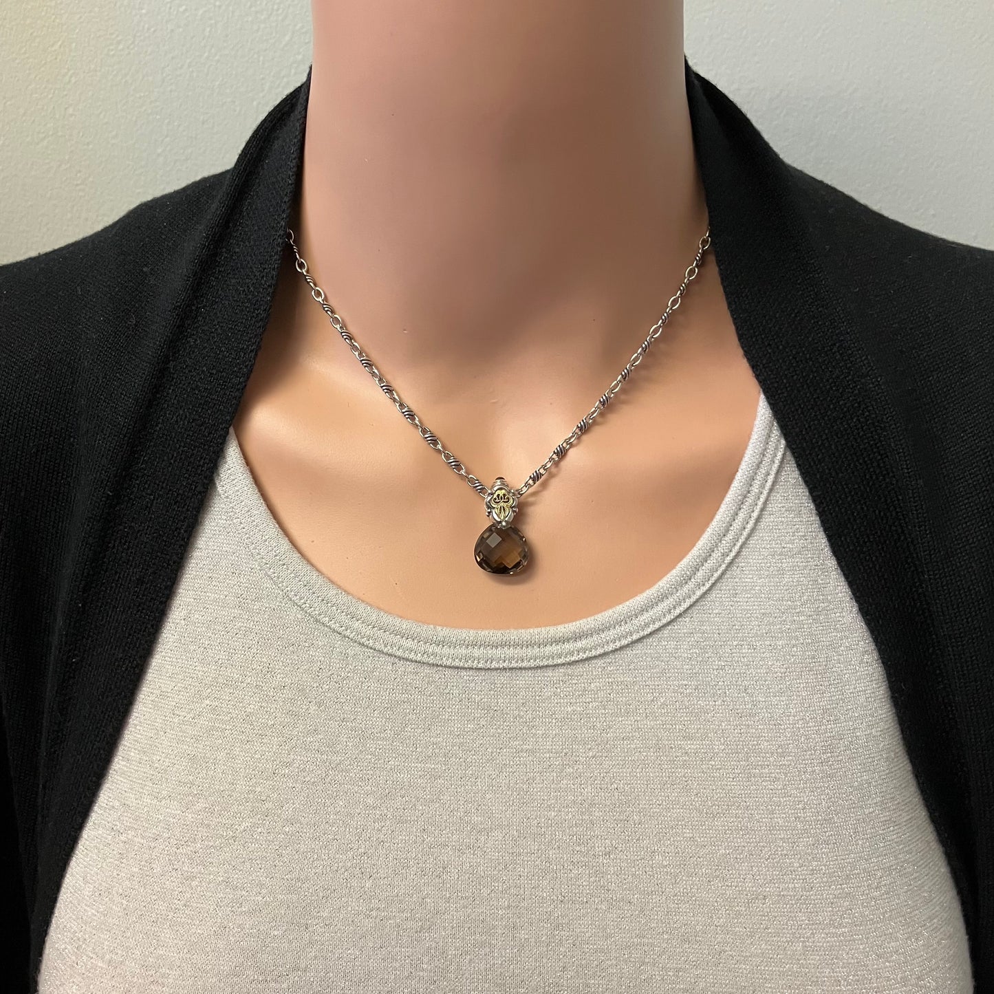Preowned Sterling Silver and Yellow Gold Smoky Quartz and Green Tourmaline William Schraft Pendant