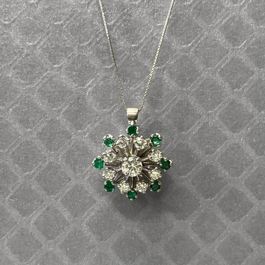 Preowned White Gold Emerald and Diamond Pendant