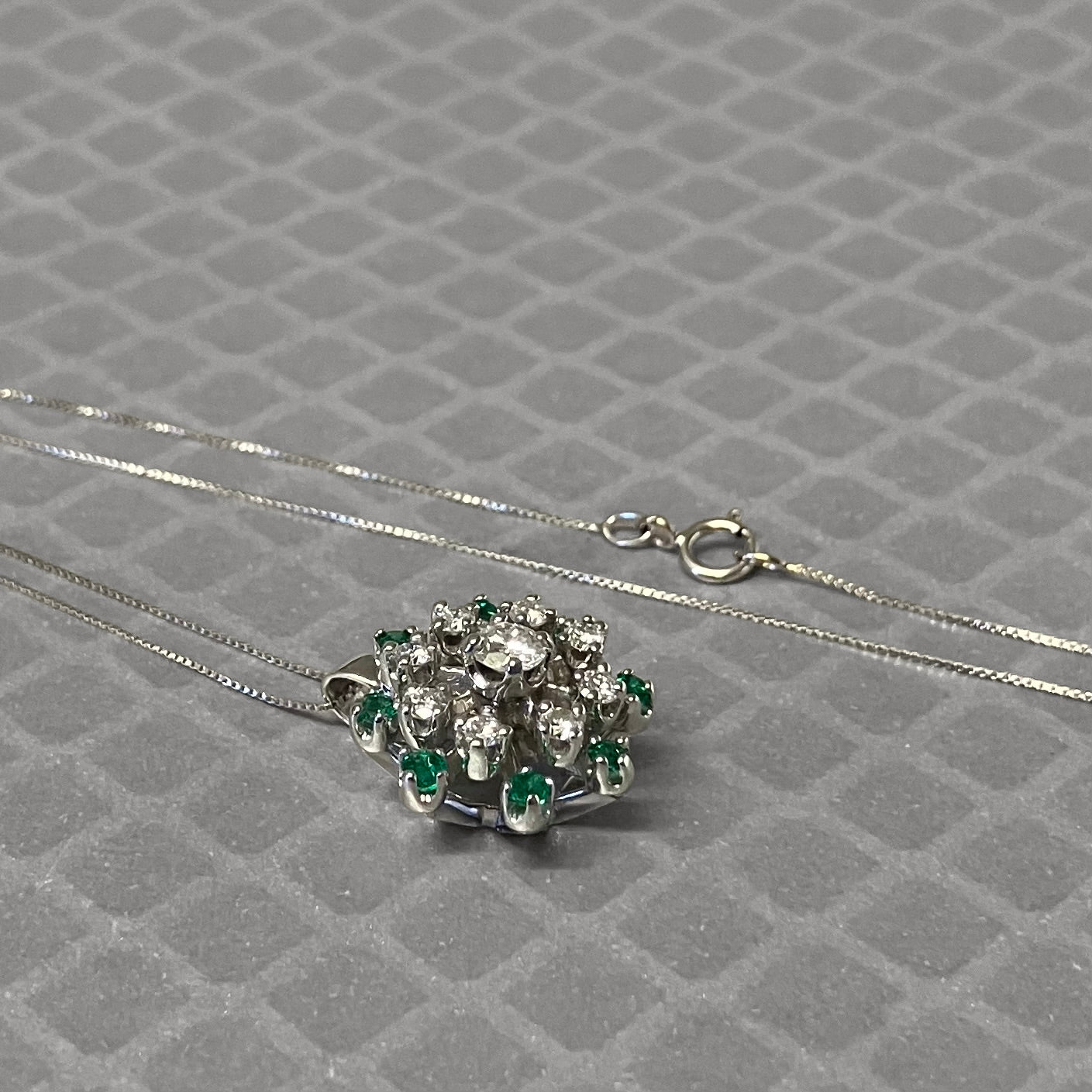 Preowned White Gold Emerald and Diamond Pendant